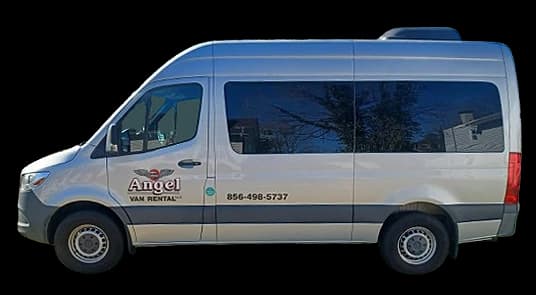 Gray Mercedes Sprinter passenger van from the Angel Van Rental fleet